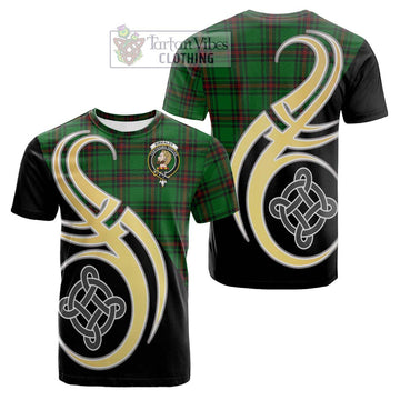 Kirkaldy Tartan Cotton T-shirt with Family Crest and Celtic Symbol Style