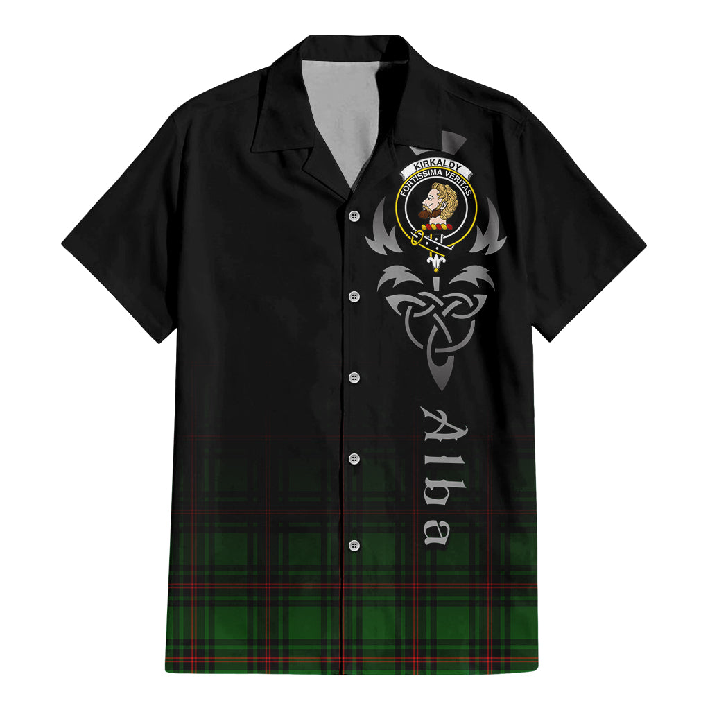 Tartan Vibes Clothing Kirkaldy Tartan Short Sleeve Button Up Featuring Alba Gu Brath Family Crest Celtic Inspired