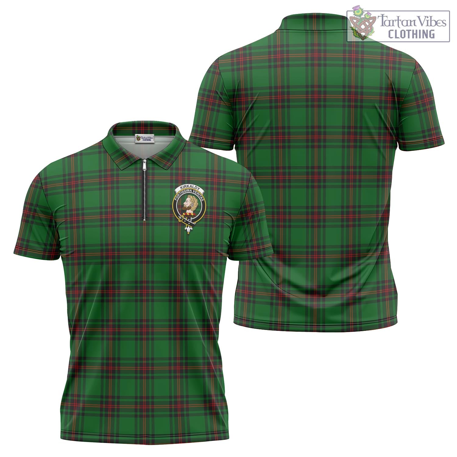 Tartan Vibes Clothing Kirkaldy Tartan Zipper Polo Shirt with Family Crest