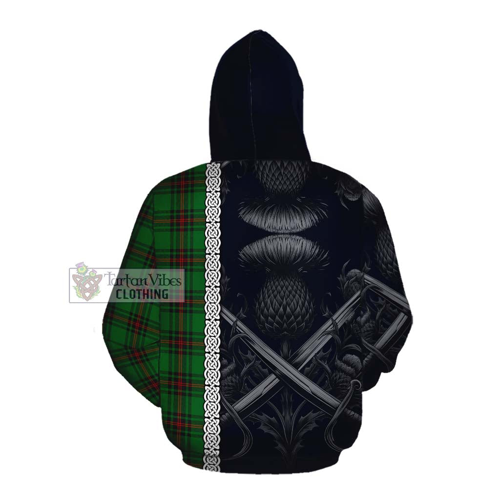 Tartan Vibes Clothing Kirkaldy Tartan Cotton Hoodie with Family Crest Cross Sword Thistle Celtic Vibes