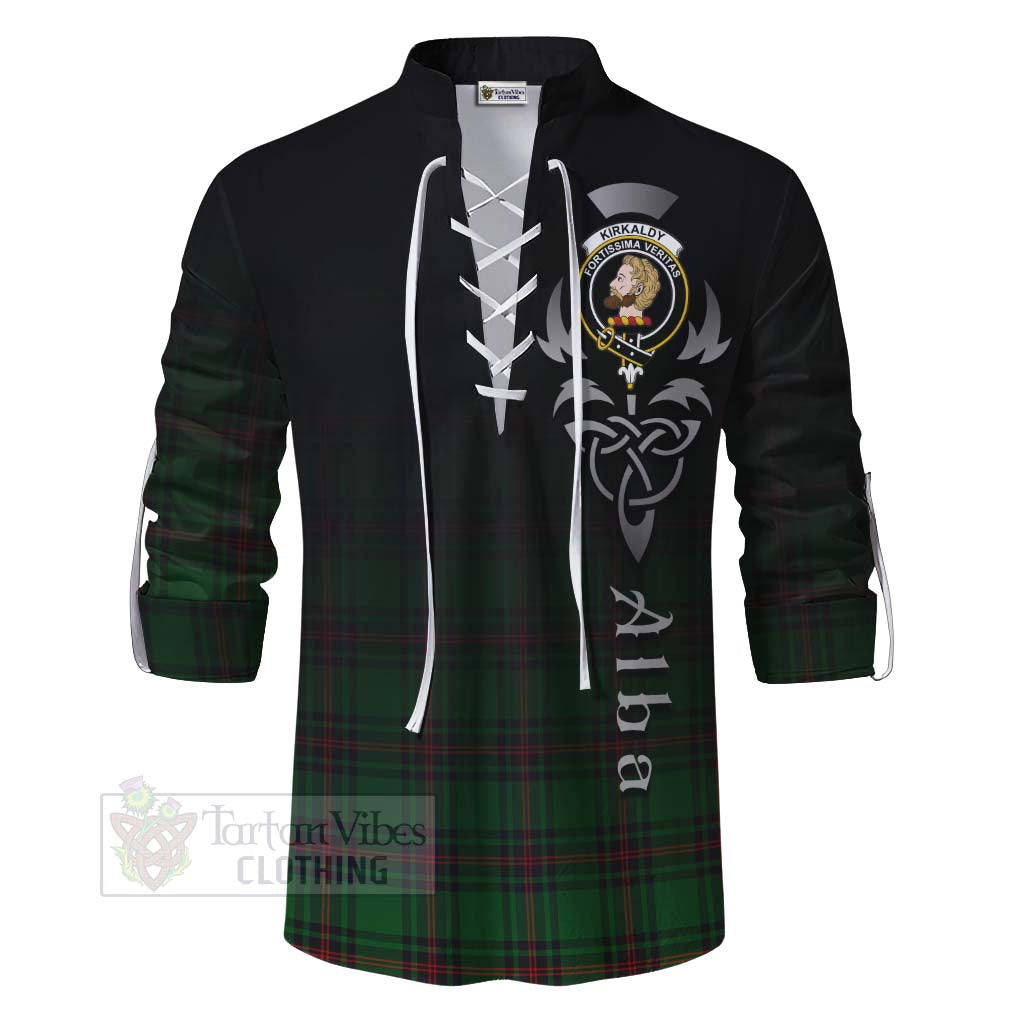 Tartan Vibes Clothing Kirkaldy Tartan Ghillie Kilt Shirt Featuring Alba Gu Brath Family Crest Celtic Inspired