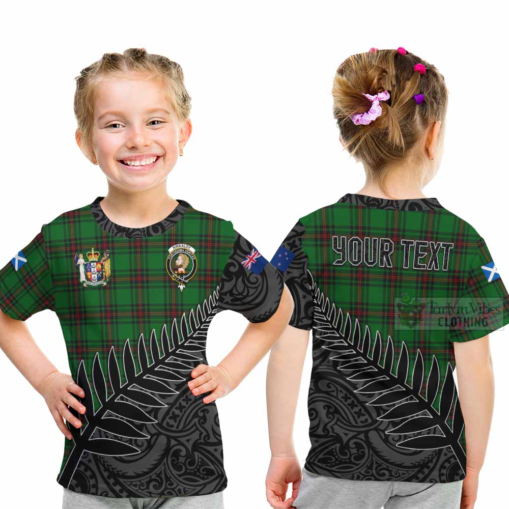 Tartan Vibes Clothing Kirkaldy Crest Tartan Kid T-Shirt with New Zealand Silver Fern Half Style