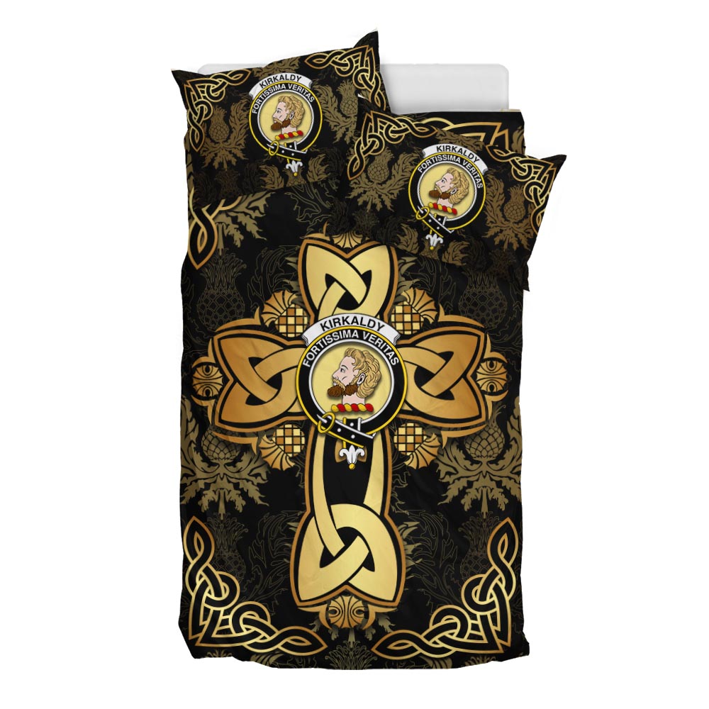 Kirkaldy Clan Bedding Sets Gold Thistle Celtic Style - Tartanvibesclothing