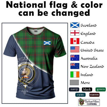 Kirkaldy Tartan T-Shirt with Personalised National Flag and Family Crest Half Style