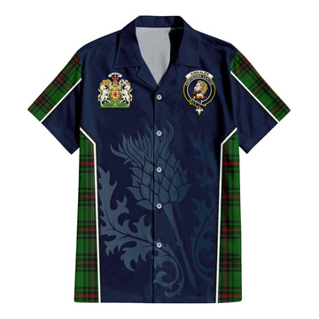 Kirkaldy Tartan Short Sleeve Button Up Shirt with Family Crest and Scottish Thistle Vibes Sport Style