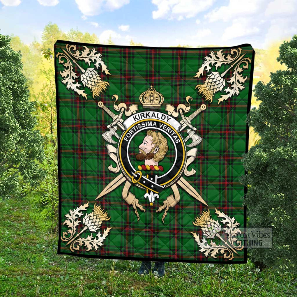 Tartan Vibes Clothing Kirkaldy Tartan Quilt with Family Crest and Scottish Golden Courage Shield