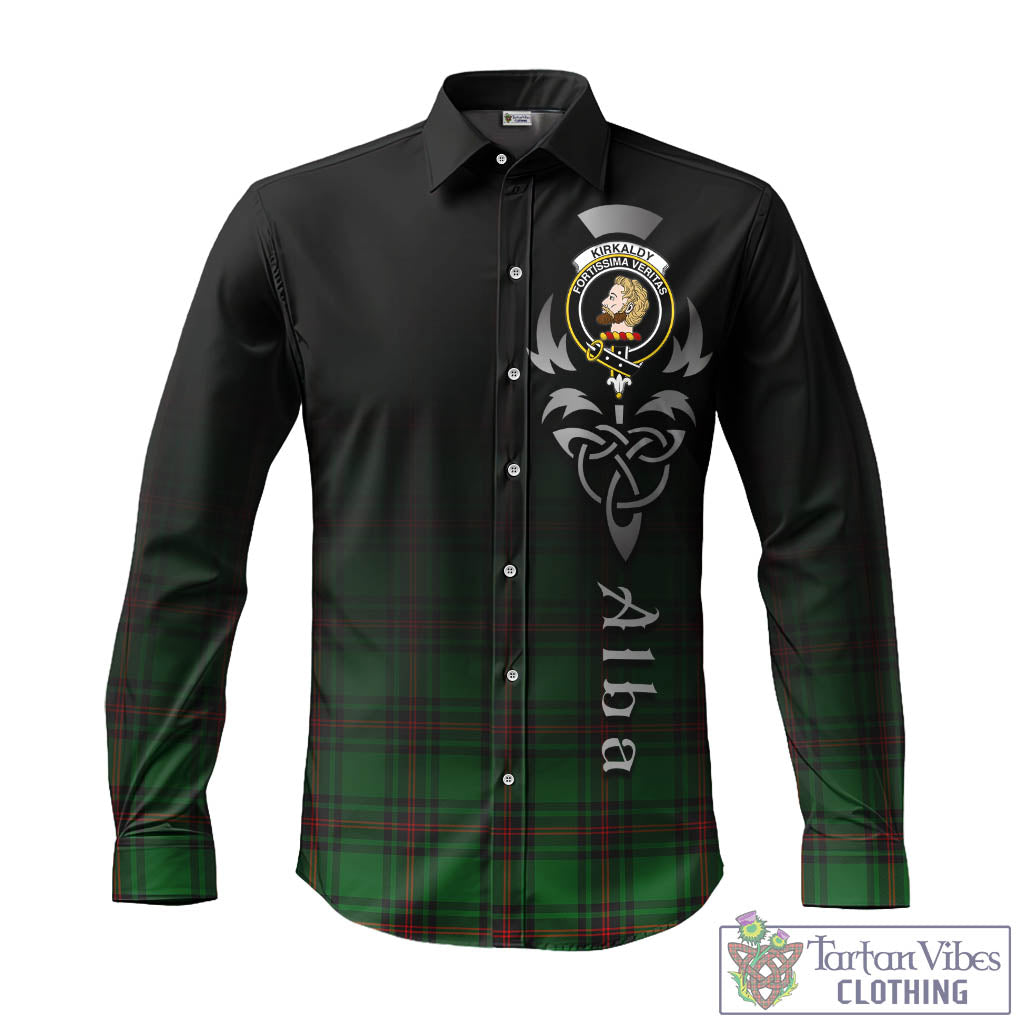 Tartan Vibes Clothing Kirkaldy Tartan Long Sleeve Button Up Featuring Alba Gu Brath Family Crest Celtic Inspired