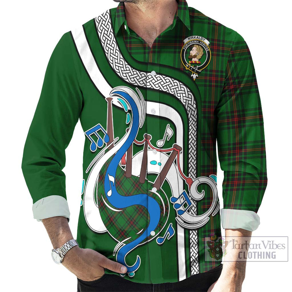 Kirkaldy Tartan Long Sleeve Button Shirt with Epic Bagpipe Style - Tartanvibesclothing Shop