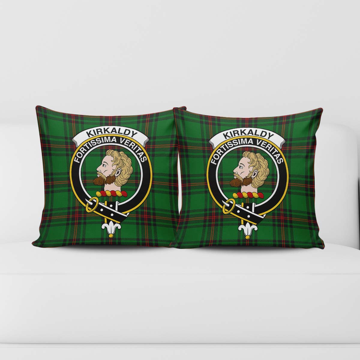 Kirkaldy Tartan Pillow Cover with Family Crest - Tartanvibesclothing