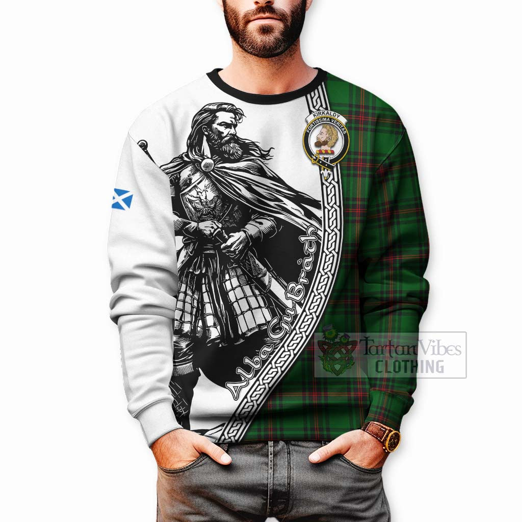 Tartan Vibes Clothing Kirkaldy Tartan Clan Crest Sweatshirt with Highlander Warrior Celtic Style