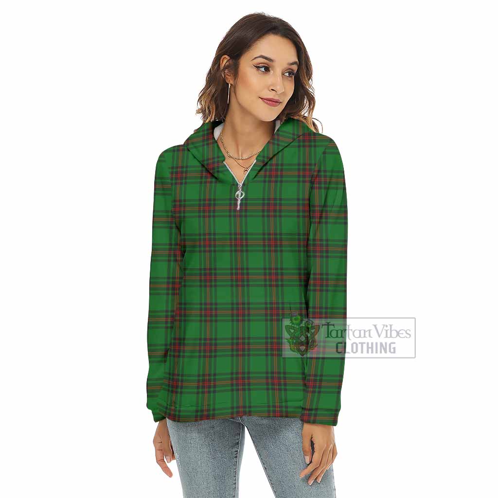 Tartan Vibes Clothing Kirkaldy Tartan Women's Borg  Half Zip Fleece Hoodie