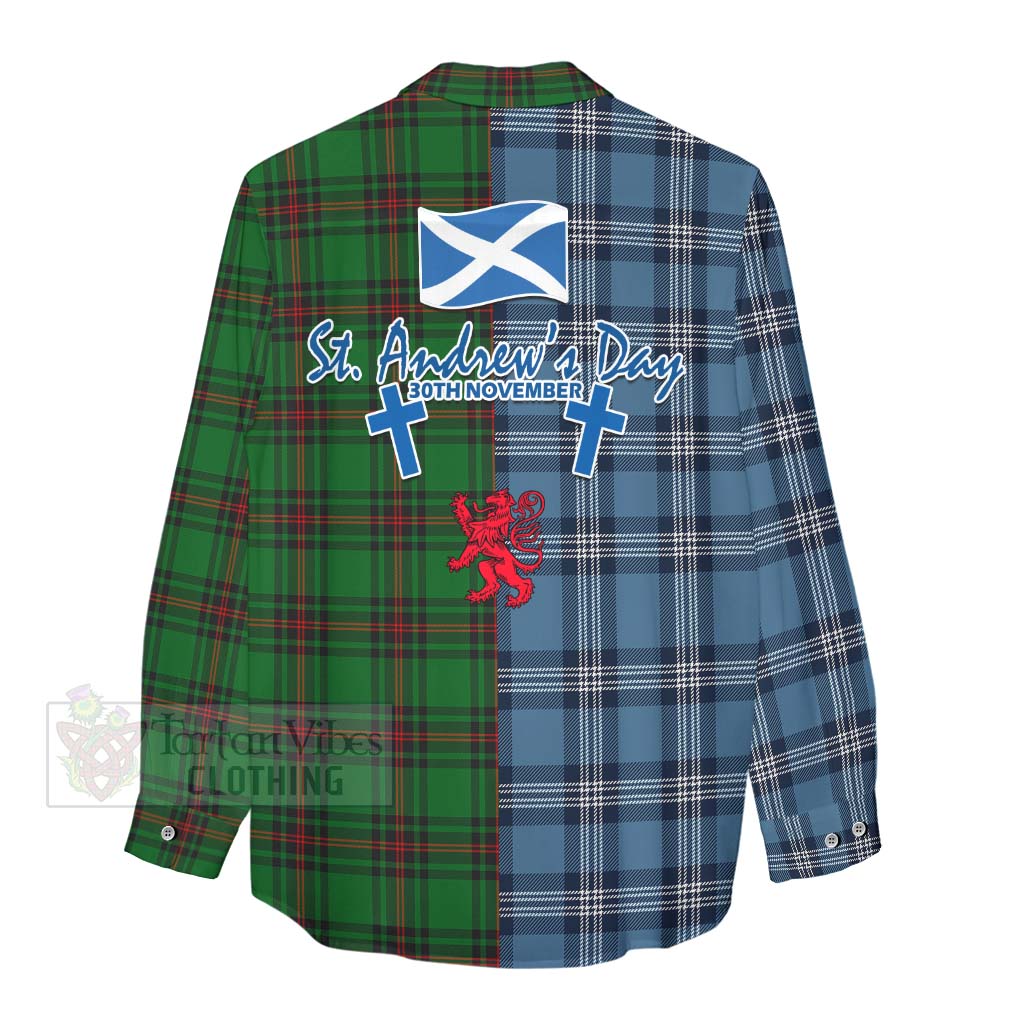 Tartan Vibes Clothing Kirkaldy Tartan Women's Casual Shirt Happy St. Andrew's Day Half Tartan Style