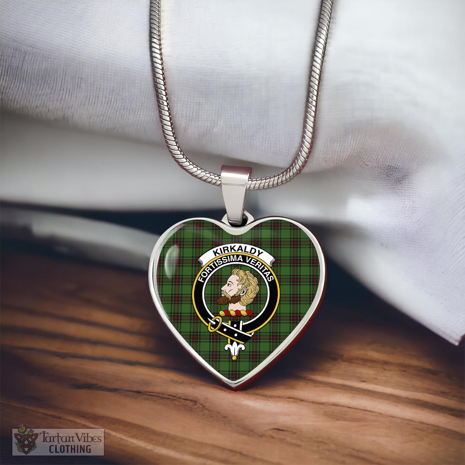 Tartan Vibes Clothing Kirkaldy Tartan Heart Necklace with Family Crest