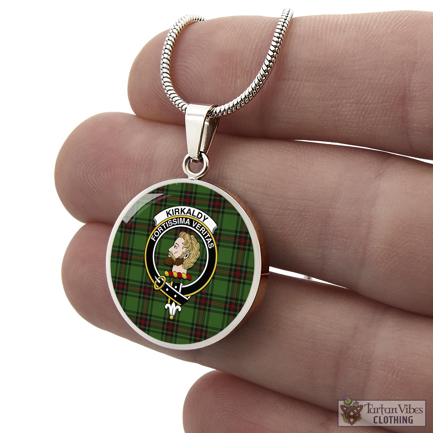 Tartan Vibes Clothing Kirkaldy Tartan Circle Necklace with Family Crest