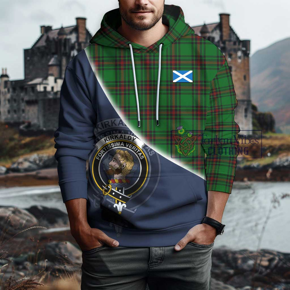 Kirkaldy Tartan Hoodie with Personalised National Flag and Family Crest Half Style - Tartanvibesclothing Shop