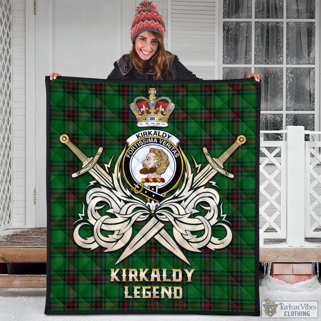 Tartan Vibes Clothing Kirkaldy Tartan Quilt with Clan Crest and the Golden Sword of Courageous Legacy