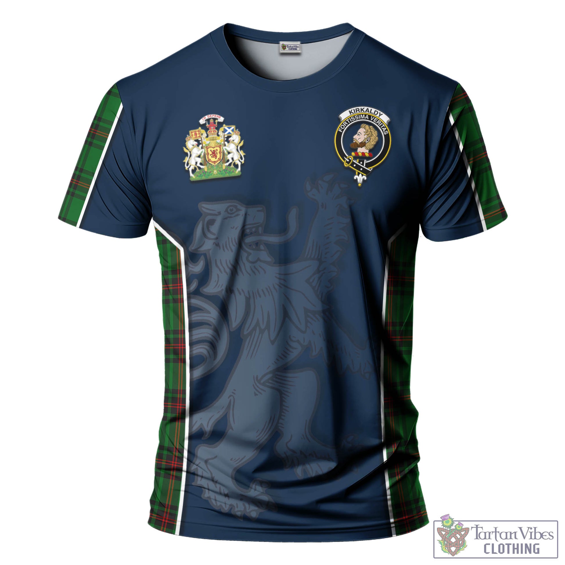 Tartan Vibes Clothing Kirkaldy Tartan T-Shirt with Family Crest and Lion Rampant Vibes Sport Style