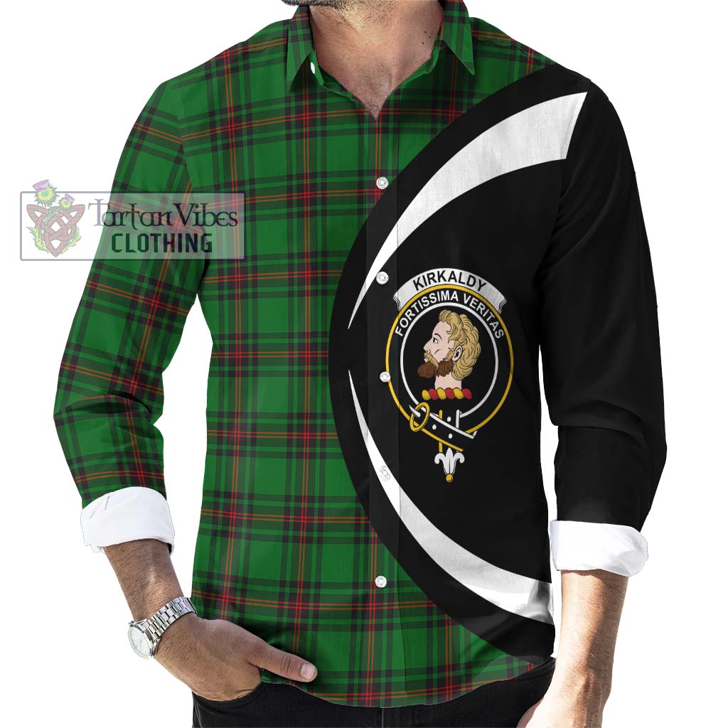 Kirkaldy Tartan Long Sleeve Button Up with Family Crest Circle Style - Tartan Vibes Clothing