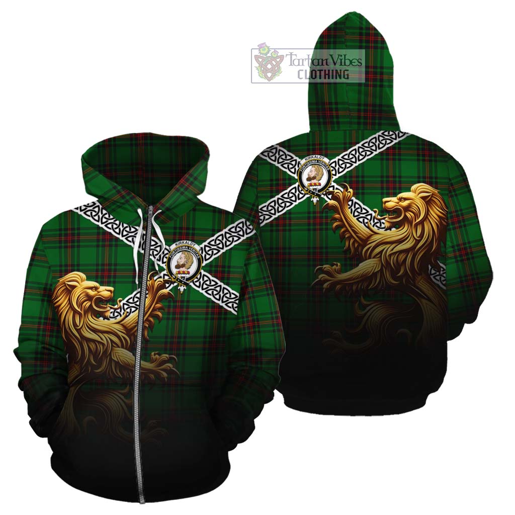 Kirkaldy Crest Tartan Cotton Hoodie with Golden Lion Emblem Celtic Style Zip Hoodie - Tartan Vibes Clothing