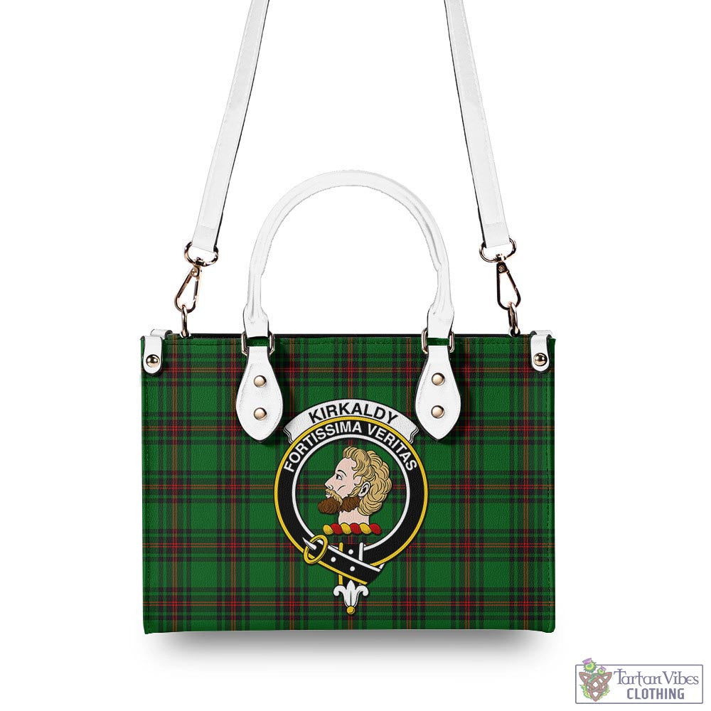 Tartan Vibes Clothing Kirkaldy Tartan Luxury Leather Handbags with Family Crest