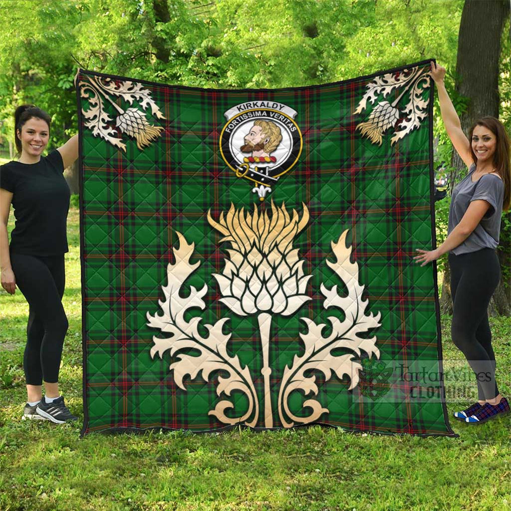 Tartan Vibes Clothing Kirkaldy Tartan Quilt with Family Crest and Golden Thistle Style