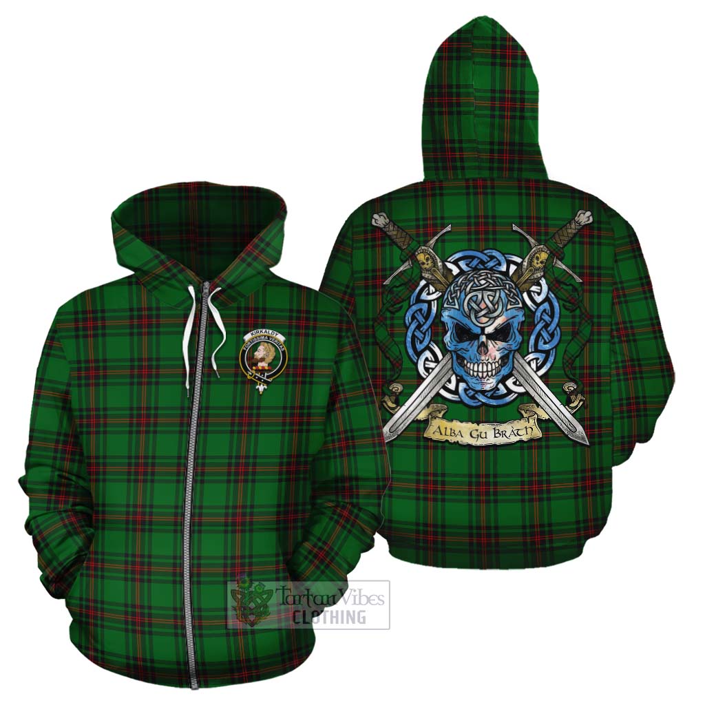 Tartan Vibes Clothing Kirkaldy Tartan Cotton Hoodie with Family Crest Celtic Skull Style