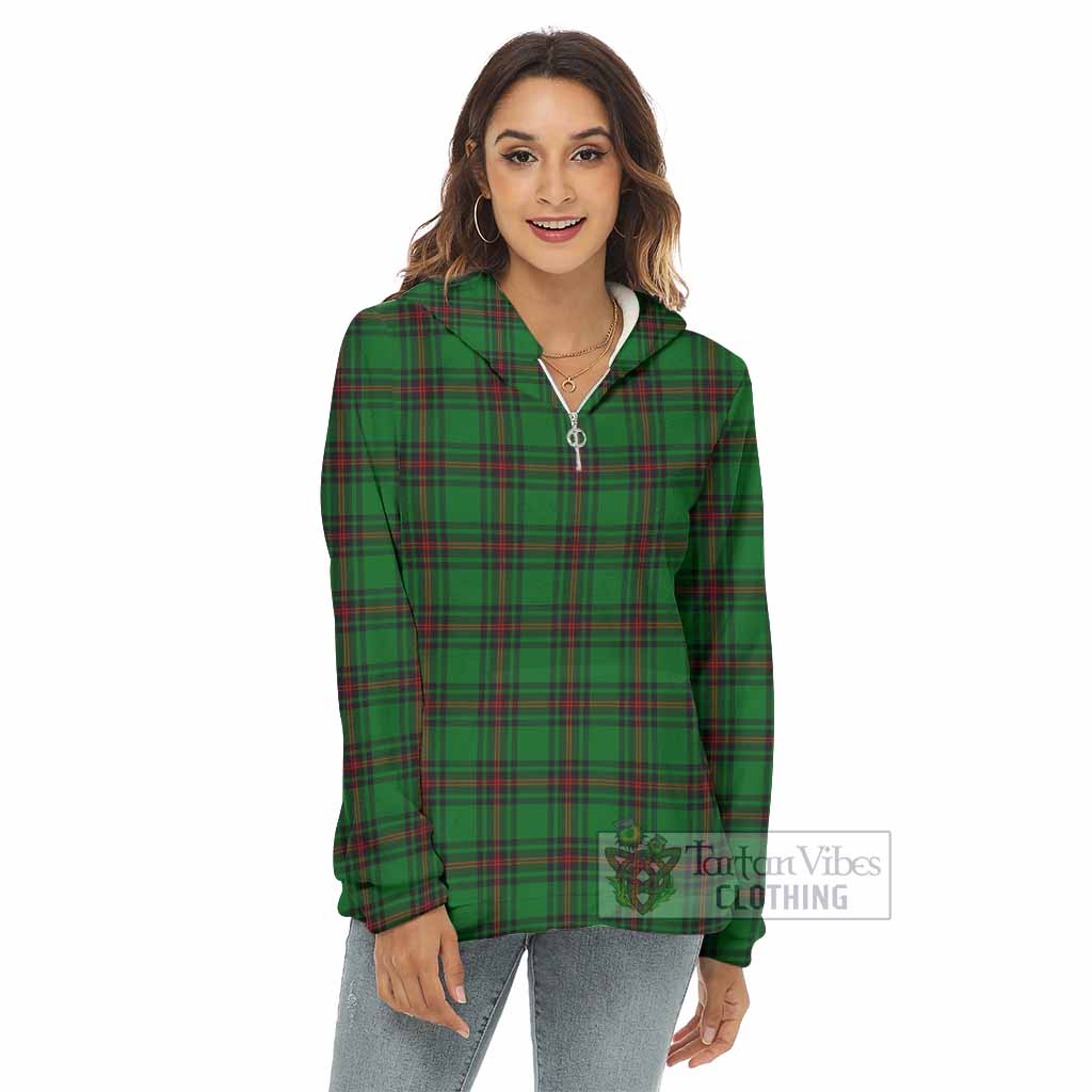 Tartan Vibes Clothing Kirkaldy Tartan Women's Borg  Half Zip Fleece Hoodie