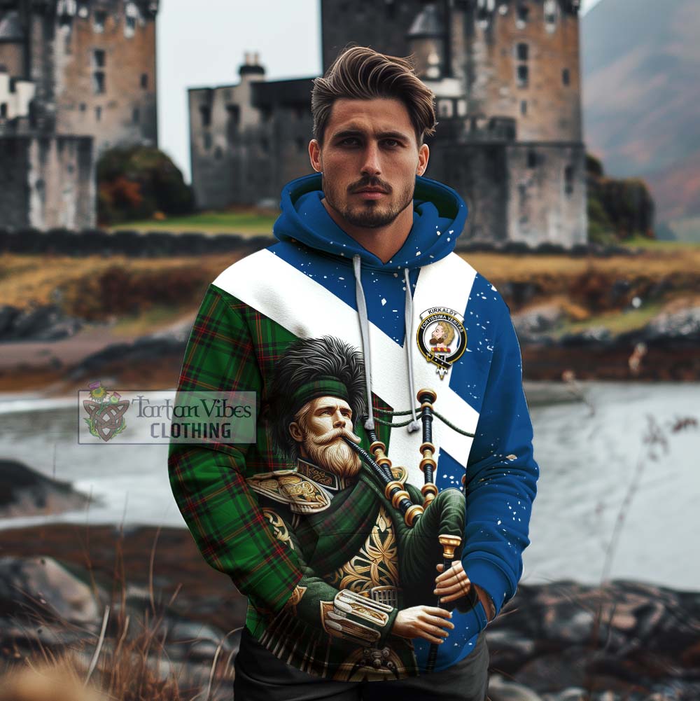 Tartan Vibes Clothing Kirkaldy Tartan Cotton Hoodie with Family Crest Scottish Bagpiper Vibes