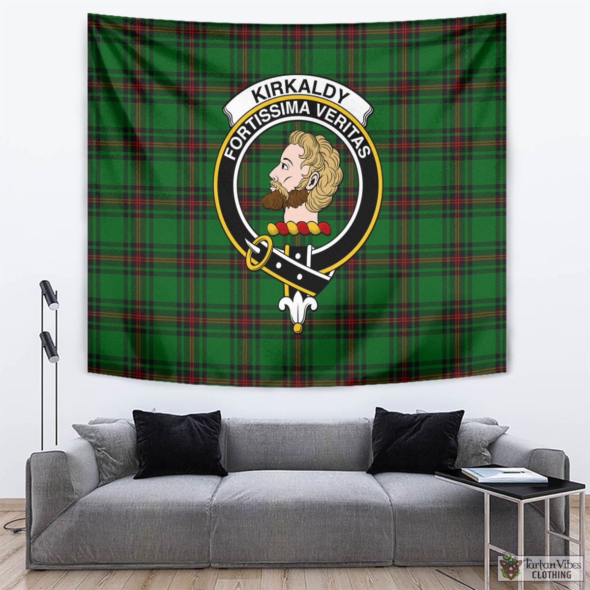 Tartan Vibes Clothing Kirkaldy Tartan Tapestry Wall Hanging and Home Decor for Room with Family Crest