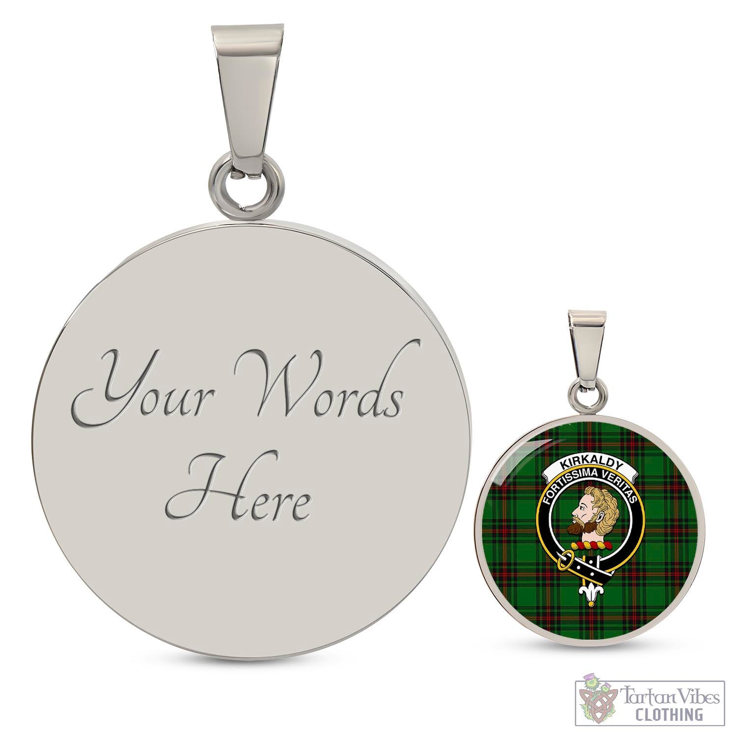 Tartan Vibes Clothing Kirkaldy Tartan Circle Necklace with Family Crest