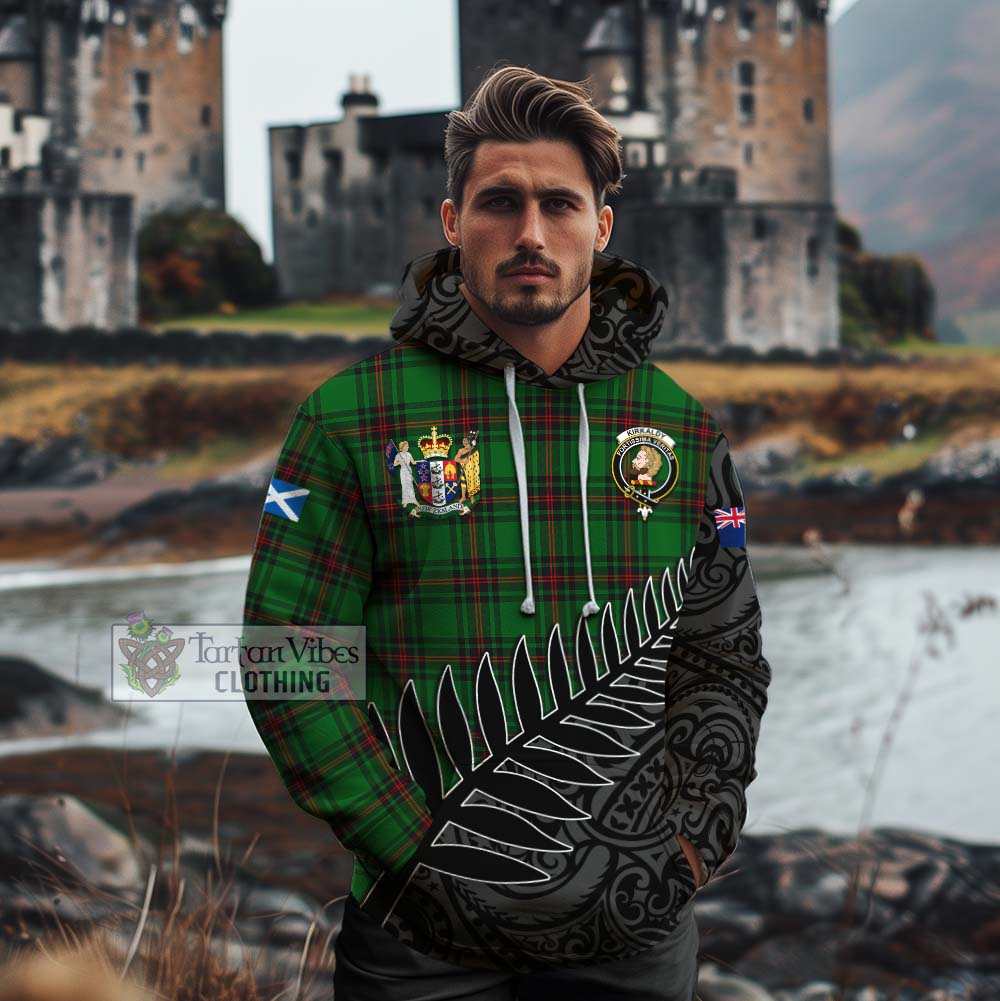 Tartan Vibes Clothing Kirkaldy Crest Tartan Cotton Hoodie with New Zealand Silver Fern Half Style