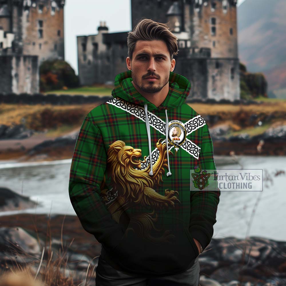 Kirkaldy Crest Tartan Cotton Hoodie with Golden Lion Emblem Celtic Style - Tartan Vibes Clothing