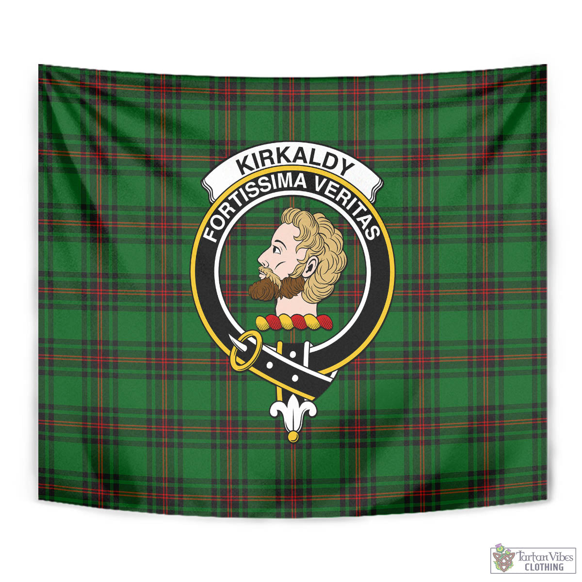 Tartan Vibes Clothing Kirkaldy Tartan Tapestry Wall Hanging and Home Decor for Room with Family Crest