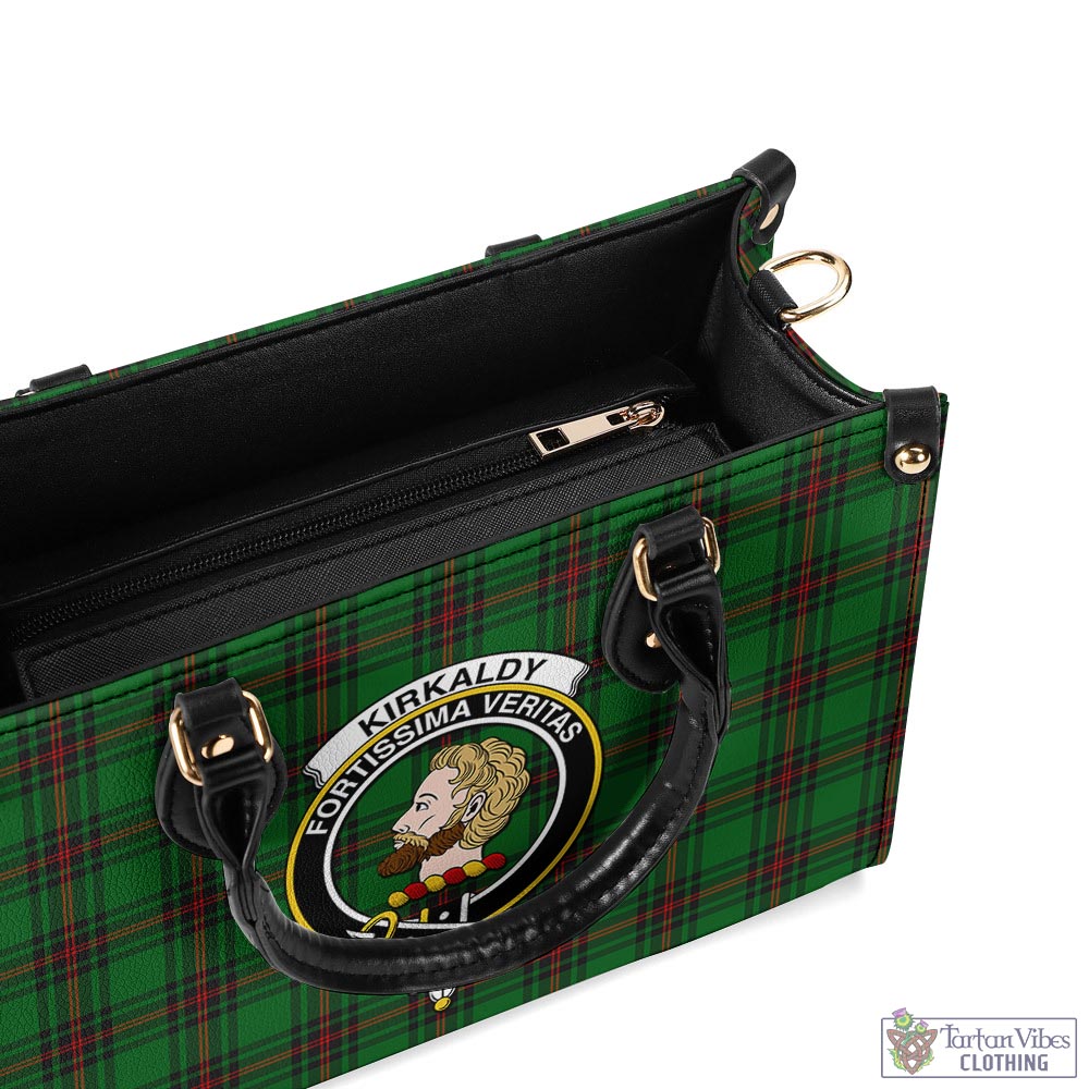 Tartan Vibes Clothing Kirkaldy Tartan Luxury Leather Handbags with Family Crest