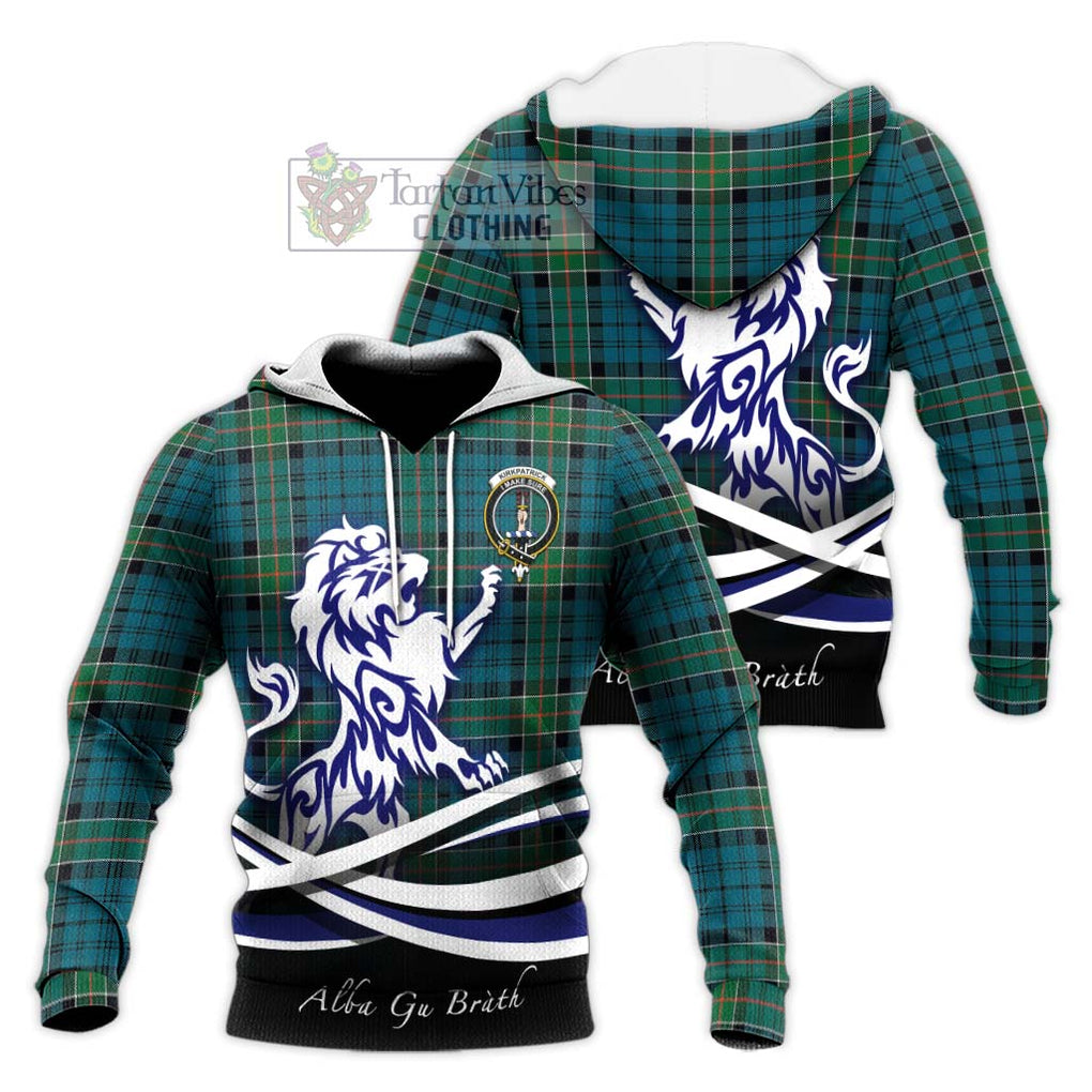 Kirkpatrick Tartan Knitted Hoodie with Alba Gu Brath Regal Lion Emblem Unisex Knitted Pullover Hoodie - Tartanvibesclothing Shop