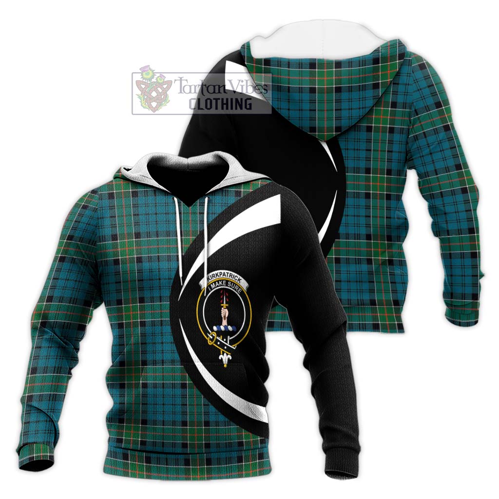 Kirkpatrick Tartan Knitted Hoodie with Family Crest Circle Style Unisex Knitted Pullover Hoodie - Tartan Vibes Clothing