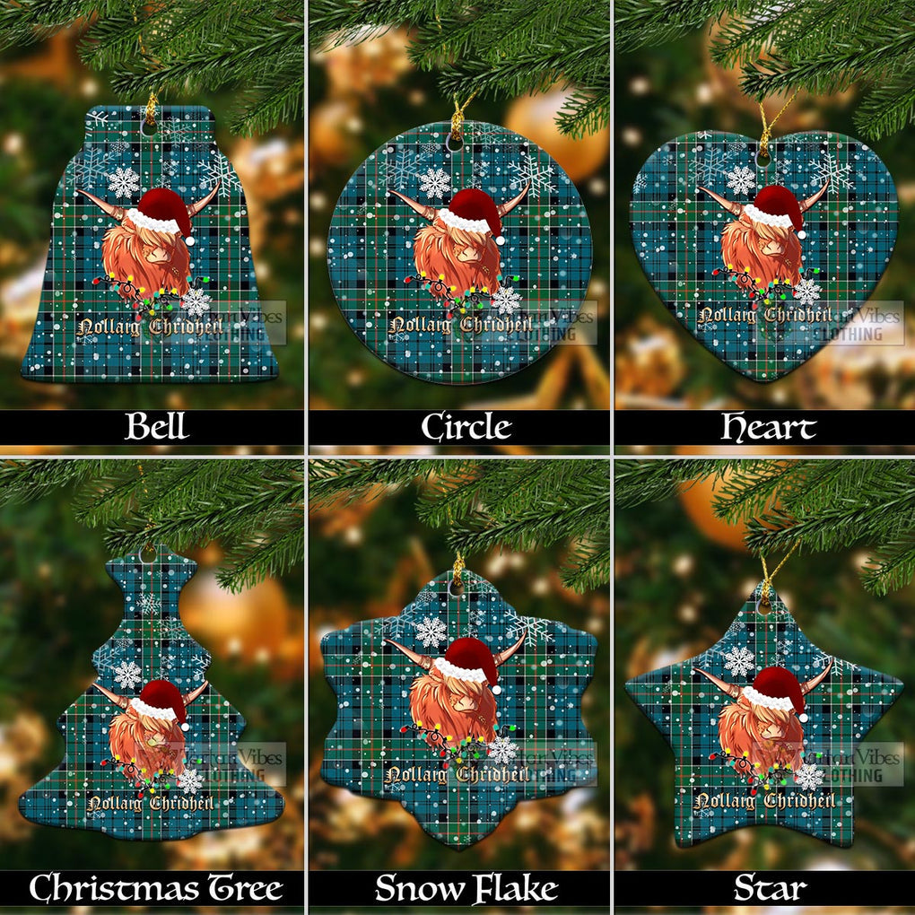 Tartan Vibes Clothing Kirkpatrick Clan Tartan Ornament with Christmas Twinkle Highland Cattle