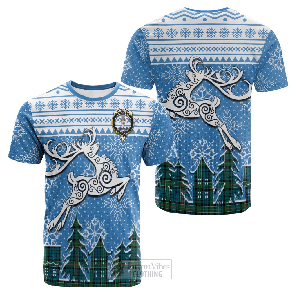 Tartan Vibes Clothing Kirkpatrick Clan Christmas Cotton T-shirt Celtic Reindeer Style