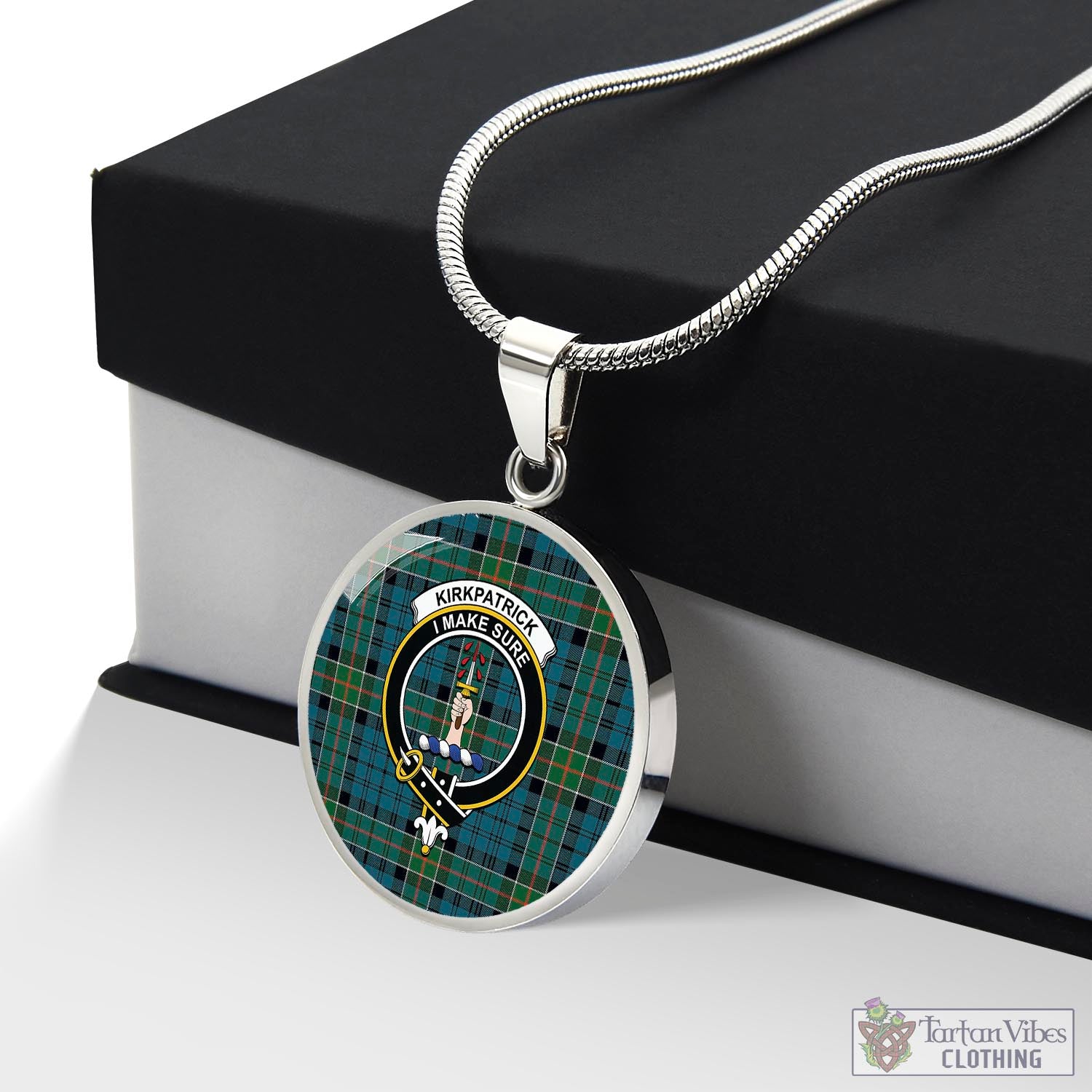 Tartan Vibes Clothing Kirkpatrick Tartan Circle Necklace with Family Crest