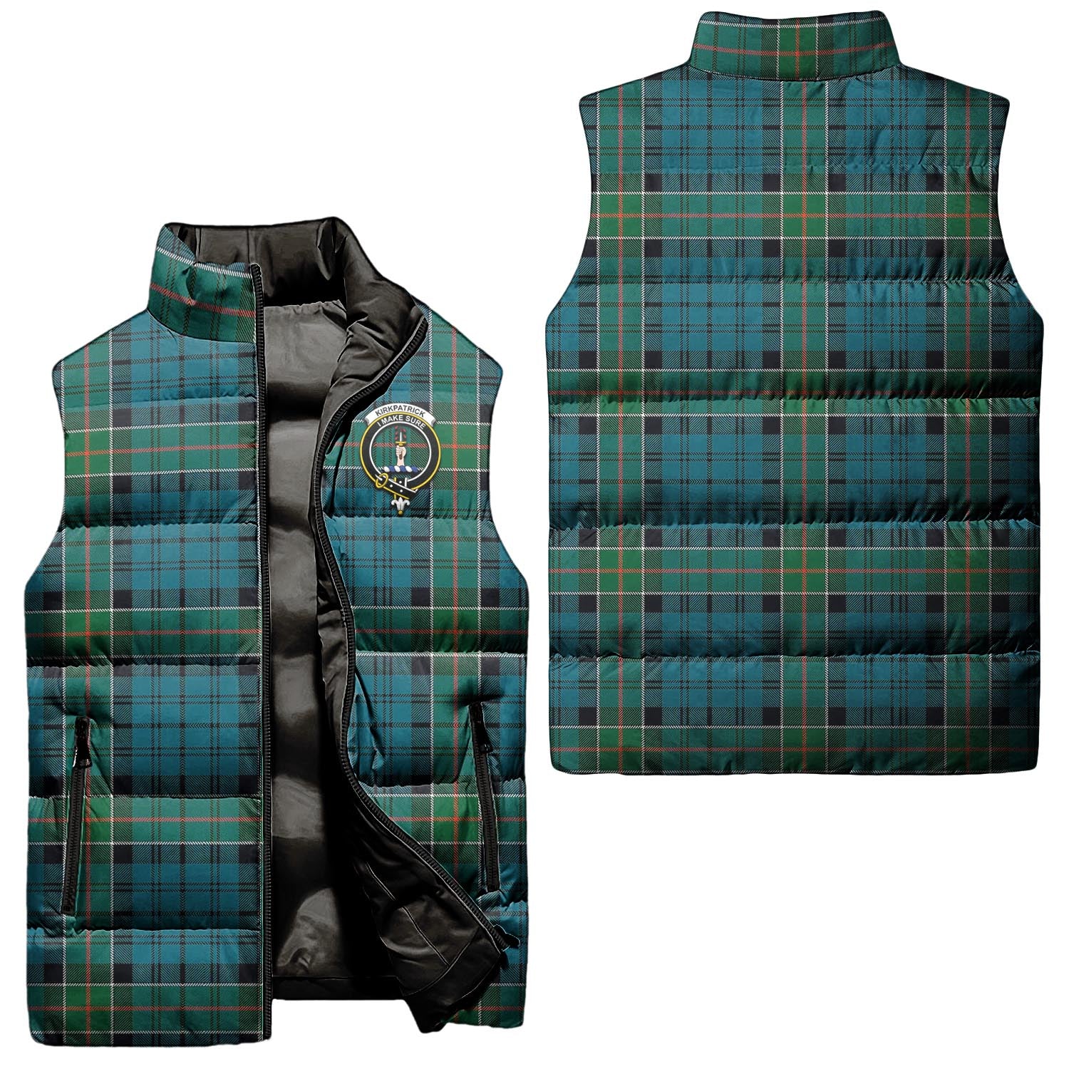 Kirkpatrick Tartan Sleeveless Puffer Jacket with Family Crest Unisex - Tartanvibesclothing