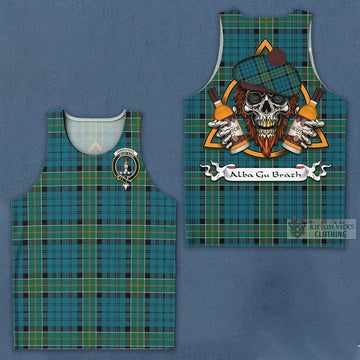 Kirkpatrick Tartan Men's Tank Top with Family Crest and Bearded Skull Holding Bottles of Whiskey Men - Tartan Vibes Clothing