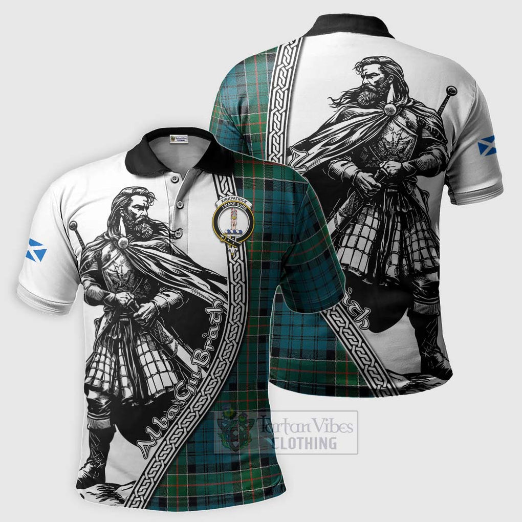 Tartan Vibes Clothing Kirkpatrick Tartan Clan Crest Polo Shirt with Highlander Warrior Celtic Style