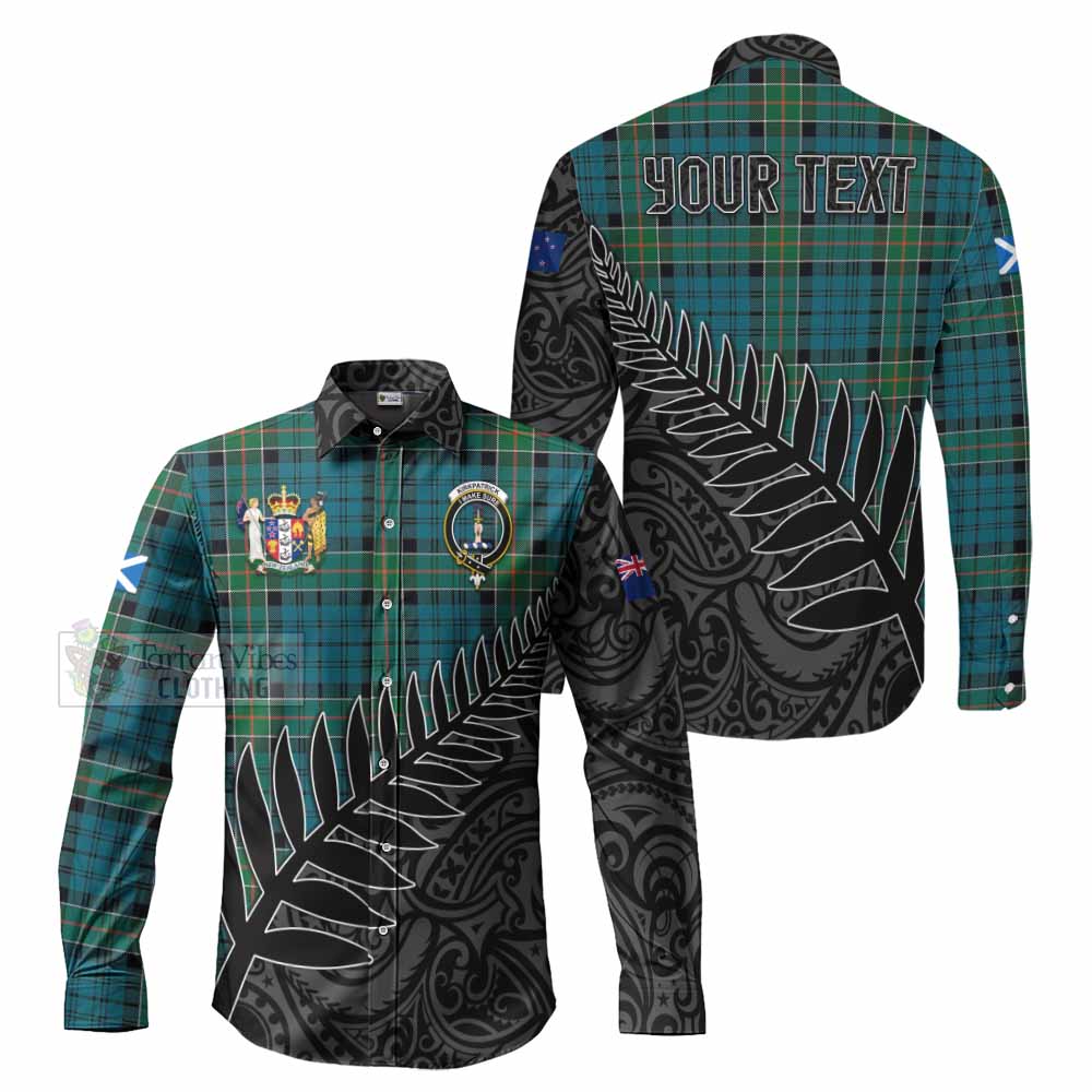 Tartan Vibes Clothing Kirkpatrick Crest Tartan Long Sleeve Button Shirt with New Zealand Silver Fern Half Style