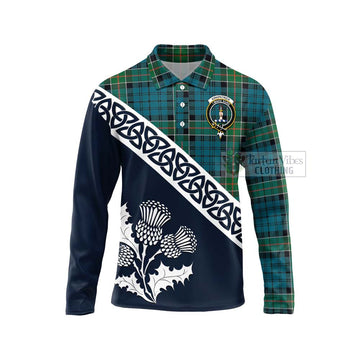 Kirkpatrick Tartan Long Sleeve Polo Shirt Featuring Thistle and Scotland Map