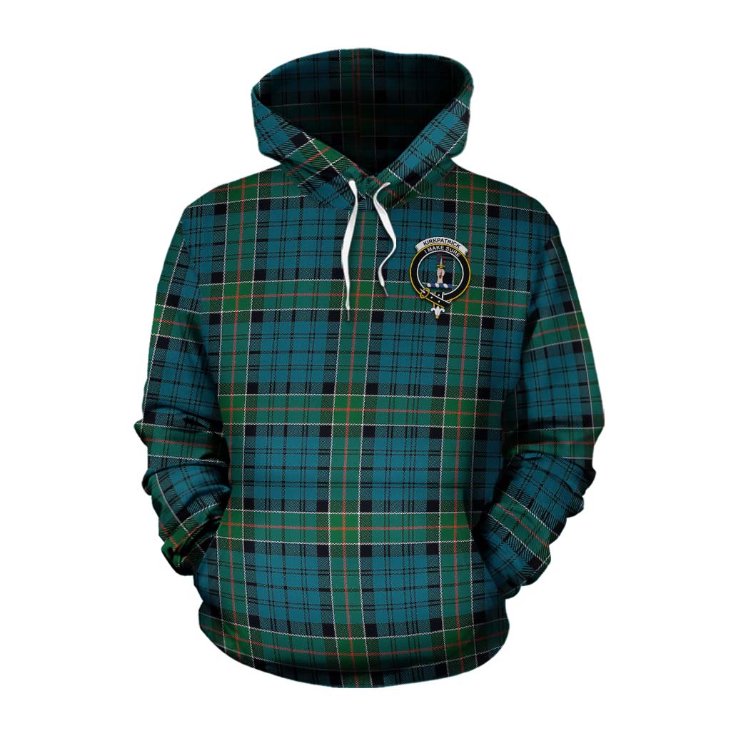 Tartan Vibes Clothing Kirkpatrick Tartan Cotton Hoodie with Family Crest Celtic Skull Style