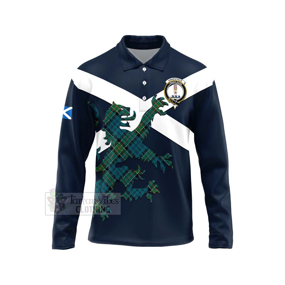 Tartan Vibes Clothing Kirkpatrick Tartan Lion Rampant Long Sleeve Polo Shirt – Proudly Display Your Heritage with Alba Gu Brath and Clan Name