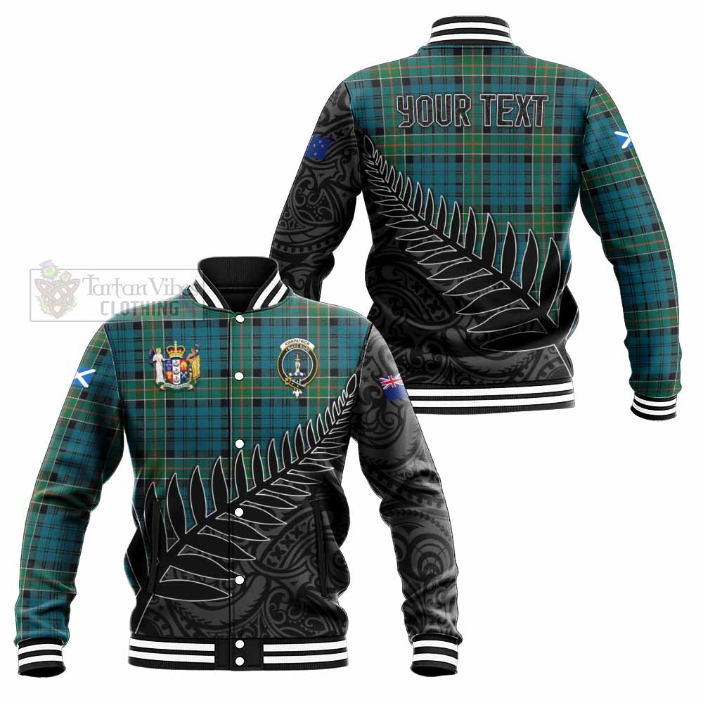 Tartan Vibes Clothing Kirkpatrick Crest Tartan Baseball Jacket with New Zealand Silver Fern Half Style