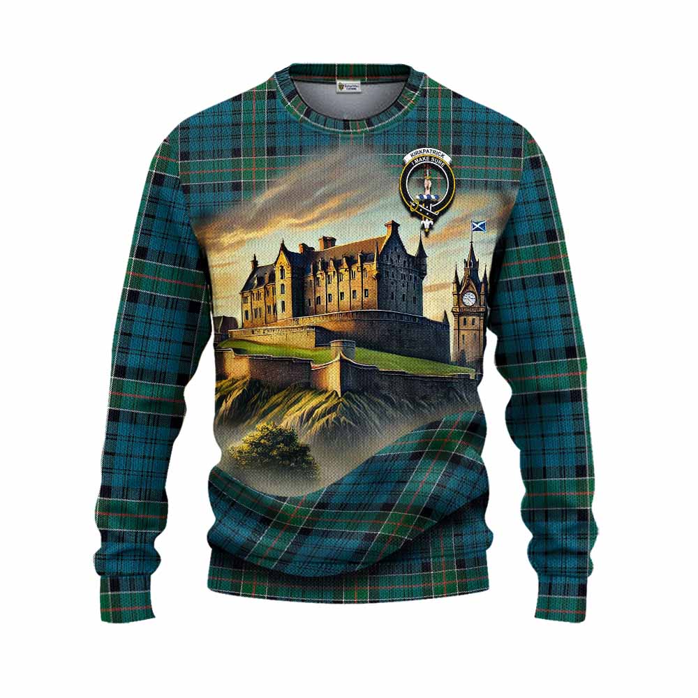 Kirkpatrick Tartan Family Crest Knitted Sweater with Scottish Ancient Castle Style Unisex - Tartan Vibes Clothing