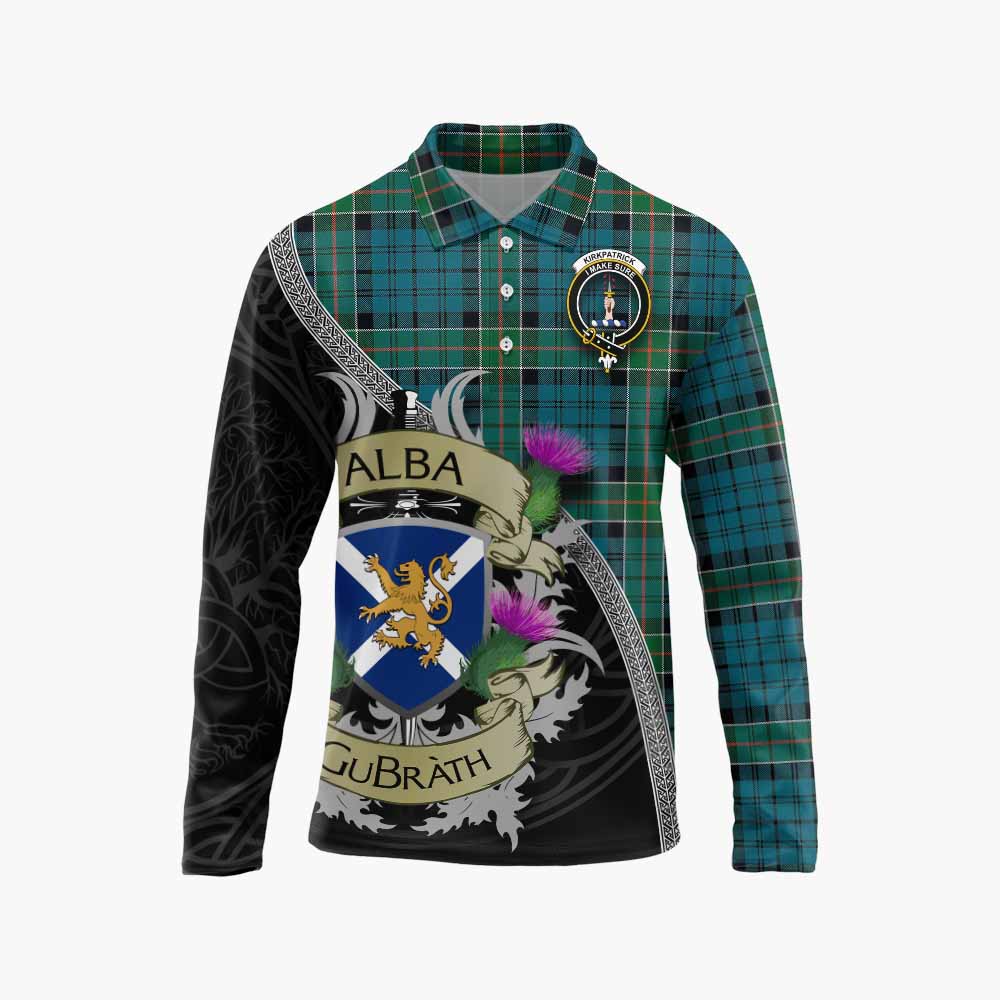 Kirkpatrick Tartan Family Crest Long Sleeve Polo Shirt Lion Rampant Royal Thistle Shield Celtic Inspired Unisex - Tartan Vibes Clothing