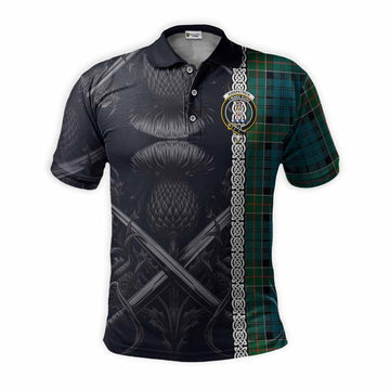 Kirkpatrick Tartan Polo Shirt with Family Crest Cross Sword Thistle Celtic Vibes